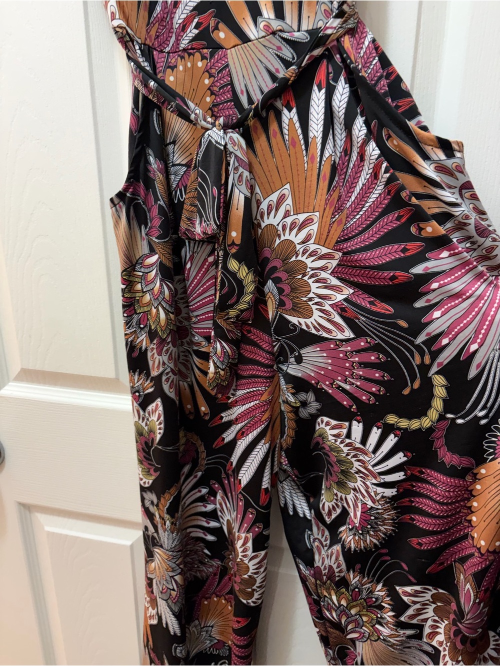 PAPILLON Black Floral Jumpsuit with Pink & Mustard Accents SIZE LARGE - Picture 4 of 9